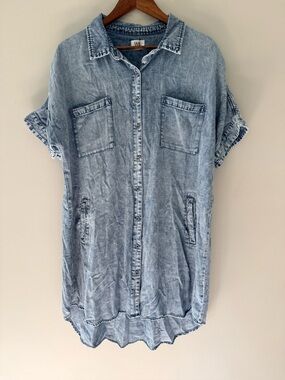 Wash Lab Denim Oversized Button Front Shirt Dress XL Blue NWOT